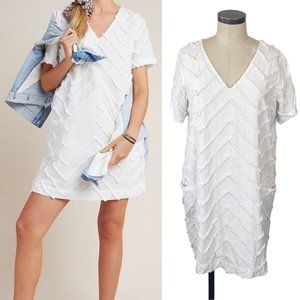 Anthropologie Porridge Marcelle Textured Shift Dress Medium White Short Sleeve